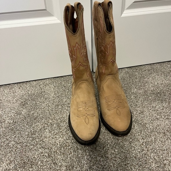 Masterson Boot Company Tan/Pink Mid Calf Cowboy Boots Sz 7 - Picture 2 of 9